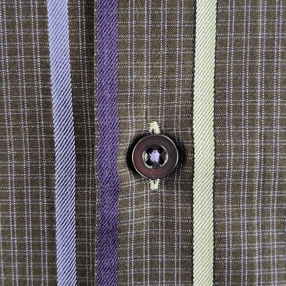Tommy Bahama XXL 100% Silk Purple Gray Stripe Plaid Long Sleeve Button Up Shirt - Picture 5 of 16